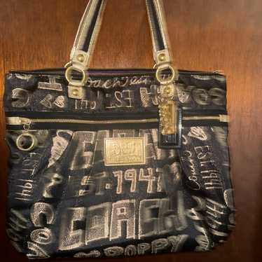 Coach poppy tote bag black and gold sketch purse - image 1