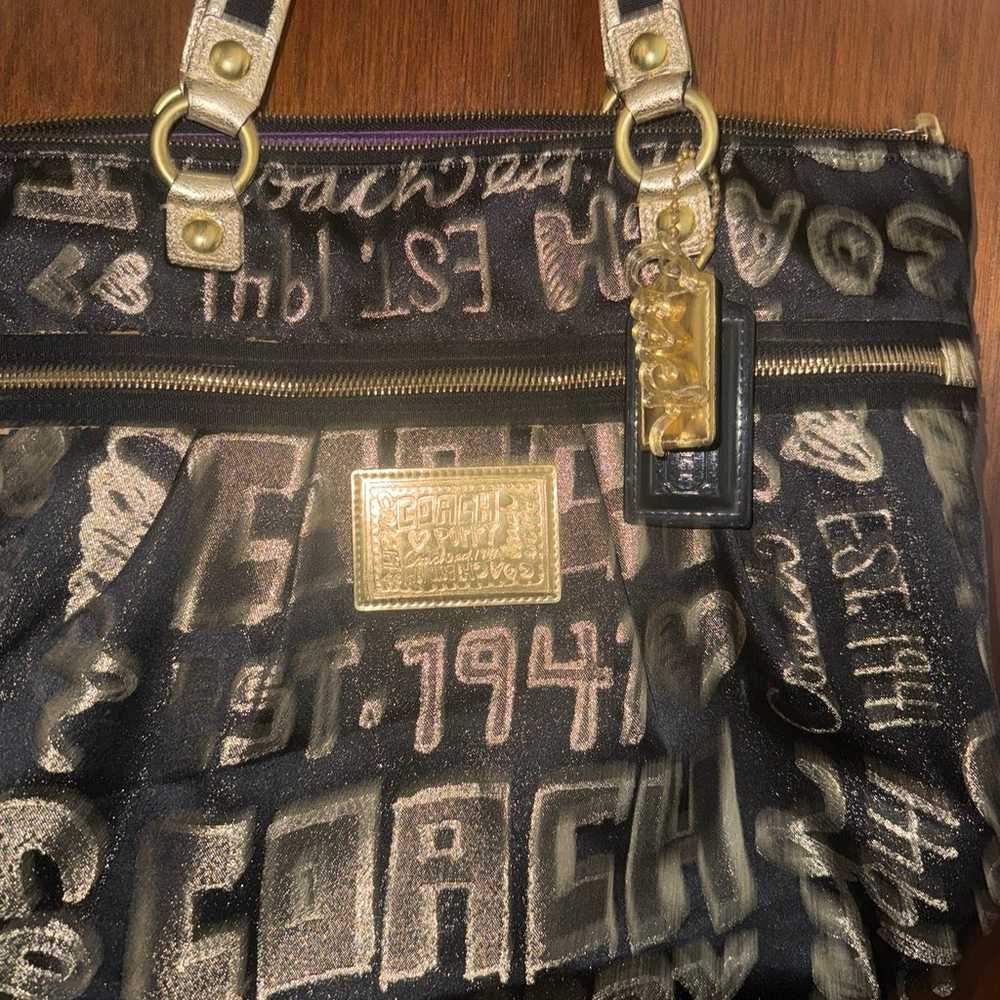 Coach poppy tote bag black and gold sketch purse - image 2