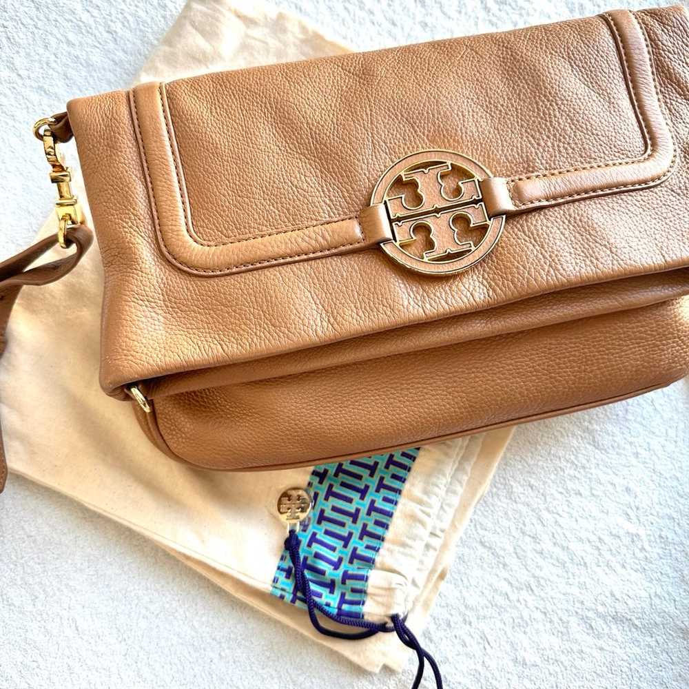 Tory Burch Tan Leather Amanda Fold over Cross Bod… - image 1