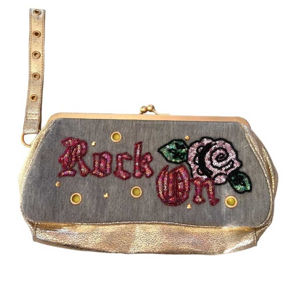 Vintage Y2k beaded rose rocker clutch purse - image 1