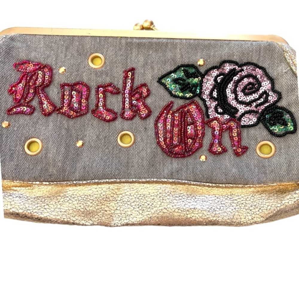 Vintage Y2k beaded rose rocker clutch purse - image 3