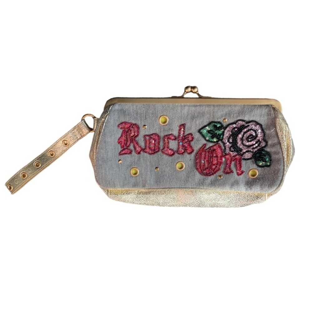 Vintage Y2k beaded rose rocker clutch purse - image 6