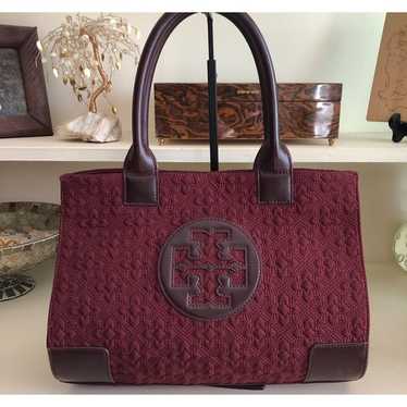 TORY BURCH Ella Tote Burgundy Quilted Handbag - image 1