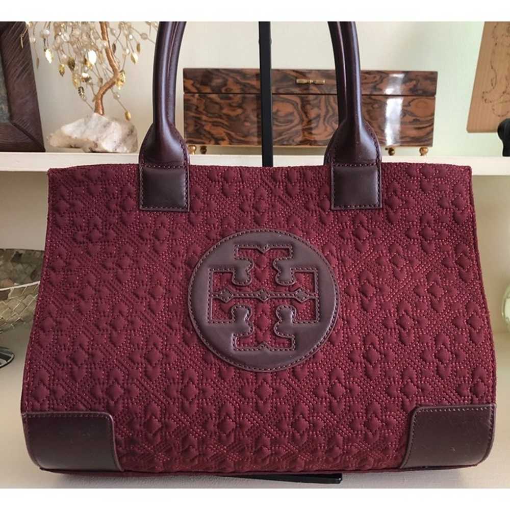 TORY BURCH Ella Tote Burgundy Quilted Handbag - image 2