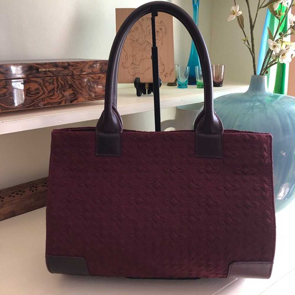 TORY BURCH Ella Tote Burgundy Quilted Handbag - image 4