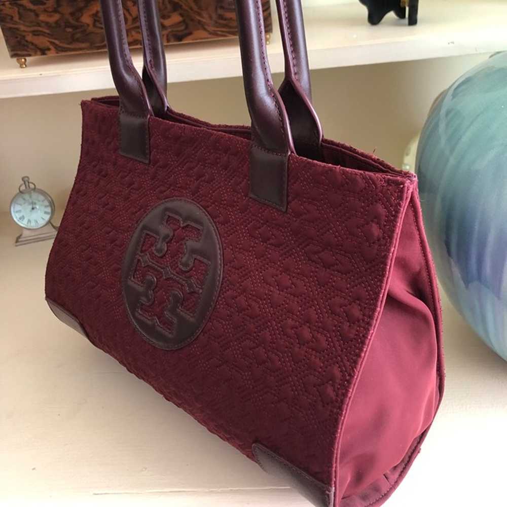 TORY BURCH Ella Tote Burgundy Quilted Handbag - image 5