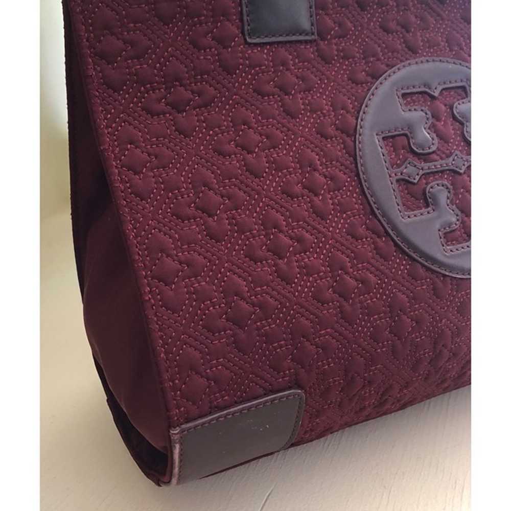 TORY BURCH Ella Tote Burgundy Quilted Handbag - image 6