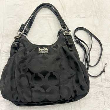 COACH SIGNATURE MAGGIE BLACK Patent Leather cheapest SATCHEL PURSE Carryall Tote Bag