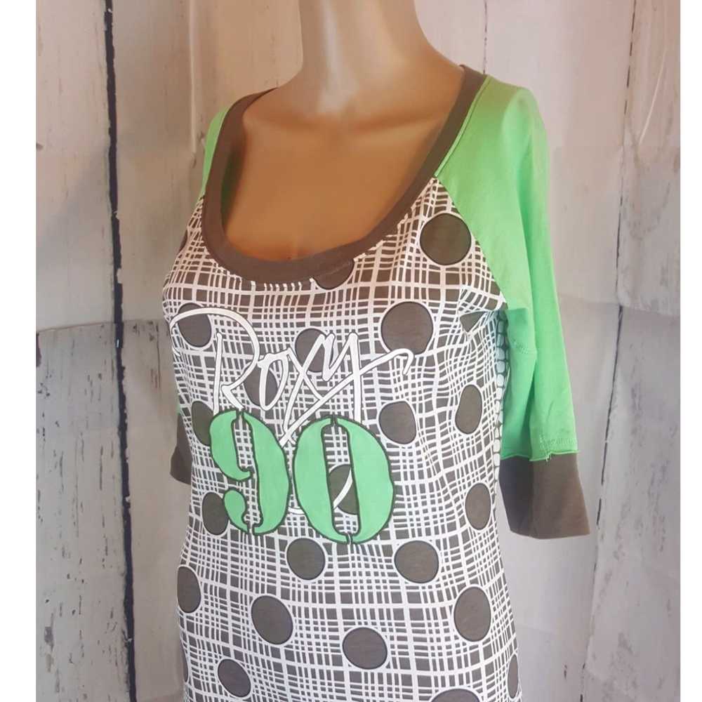 Vintage Roxy Women's Blouse Green Brown Polka Dot… - image 1