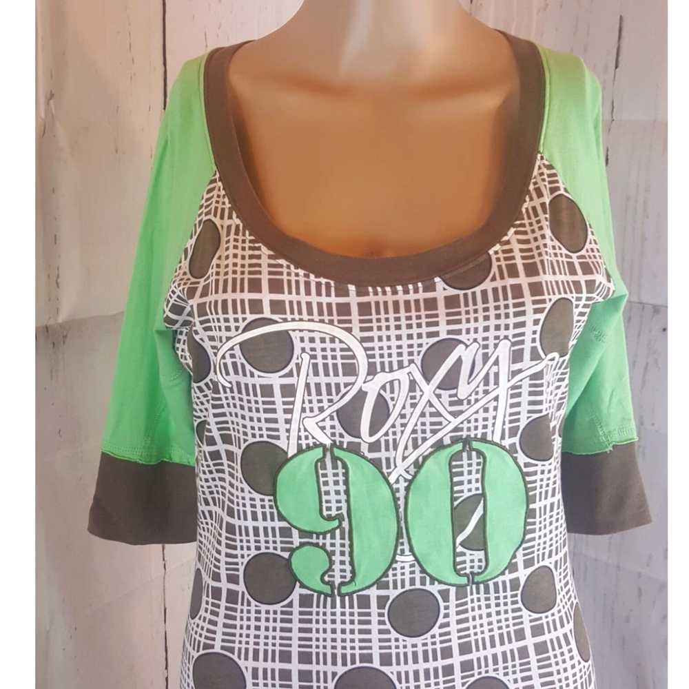 Vintage Roxy Women's Blouse Green Brown Polka Dot… - image 2