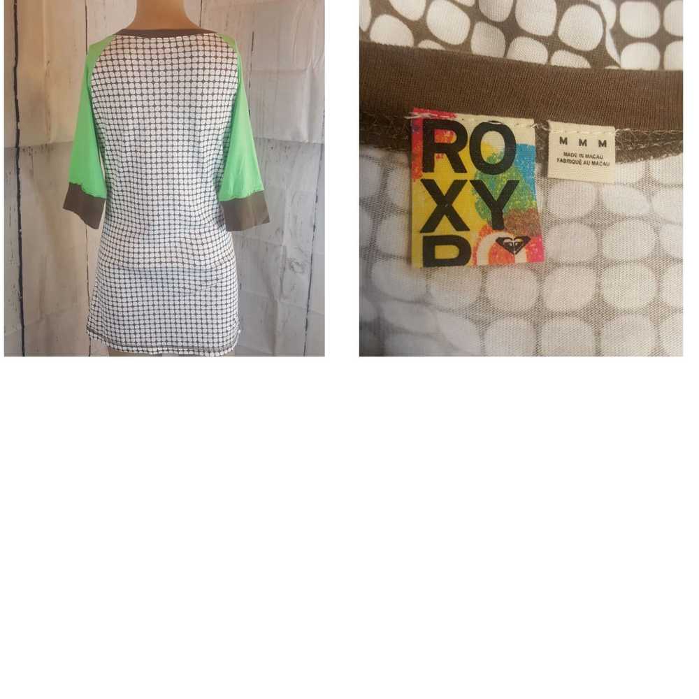 Vintage Roxy Women's Blouse Green Brown Polka Dot… - image 4