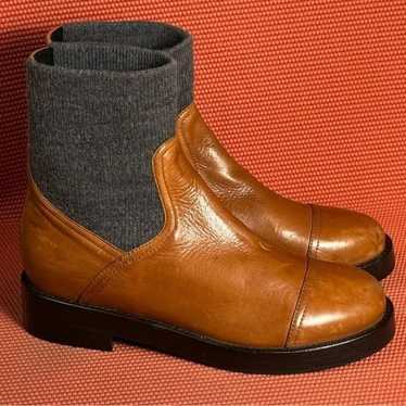 J. Crew Rib Cuff Ankle Italian Boots Leather Brow… - image 1