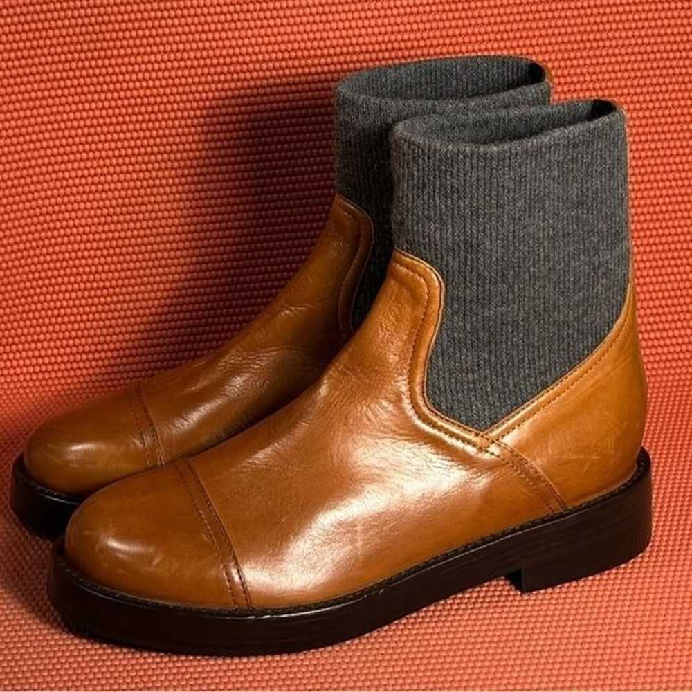 J. Crew Rib Cuff Ankle Italian Boots Leather Brow… - image 2