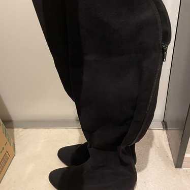 Black knee-high suede boots