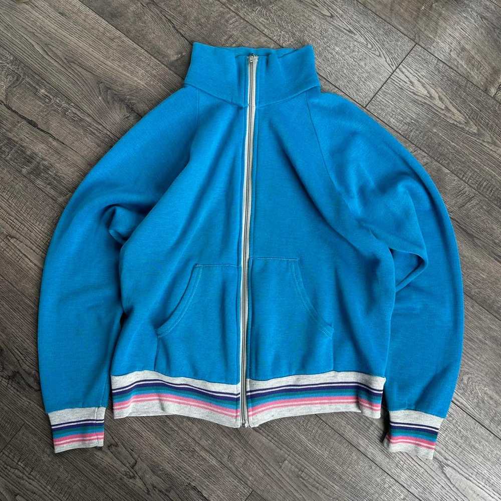 Vintage Vintage 70s Blue Pink Sporty Zip Track Ja… - image 1