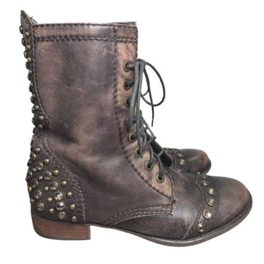 Gianni Bini Brown leather lace up crystal studded… - image 1