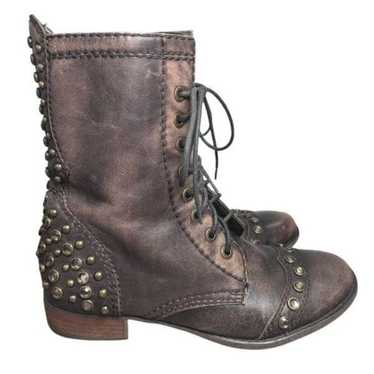 Gianni Bini Brown leather lace up crystal studded… - image 1