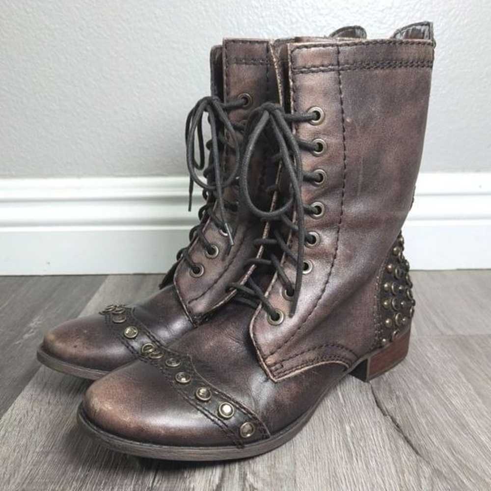 Gianni Bini Brown leather lace up crystal studded… - image 3