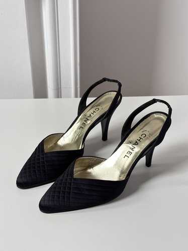 Chanel × Vintage CHANEL Satin Evening Slingback Bl