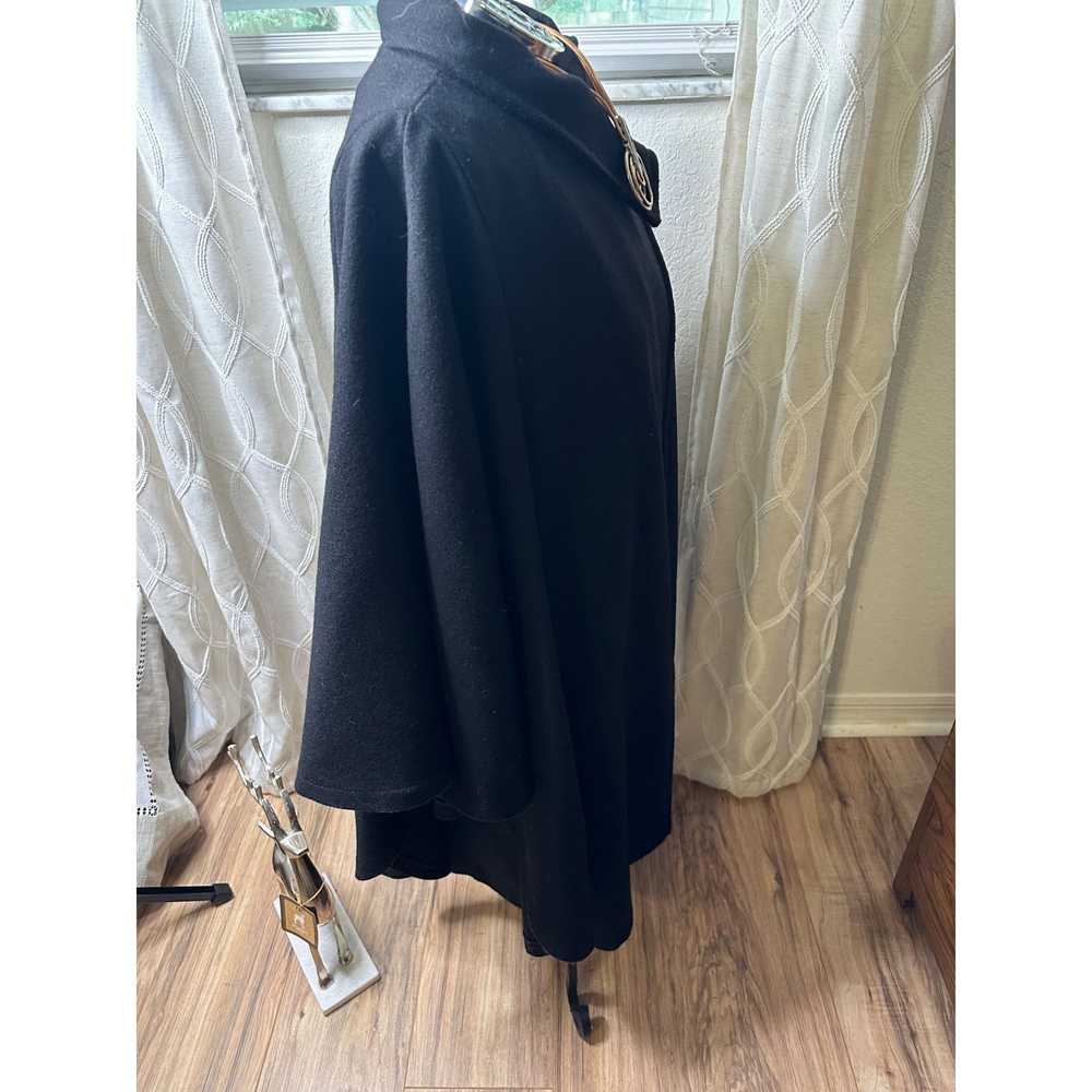 Vintage Vtg Black Wool Blend Cape Coat Button Clo… - image 7