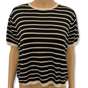 Magaschoni Magaschoni Silk Tan Black Striped Crew 