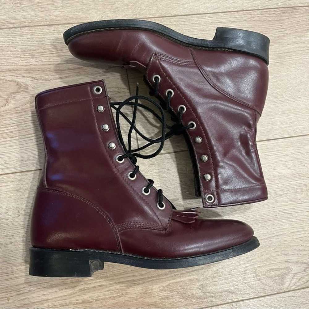 Vintage Justin Dark Cherry Oxblood Red Lace Up Ki… - image 1