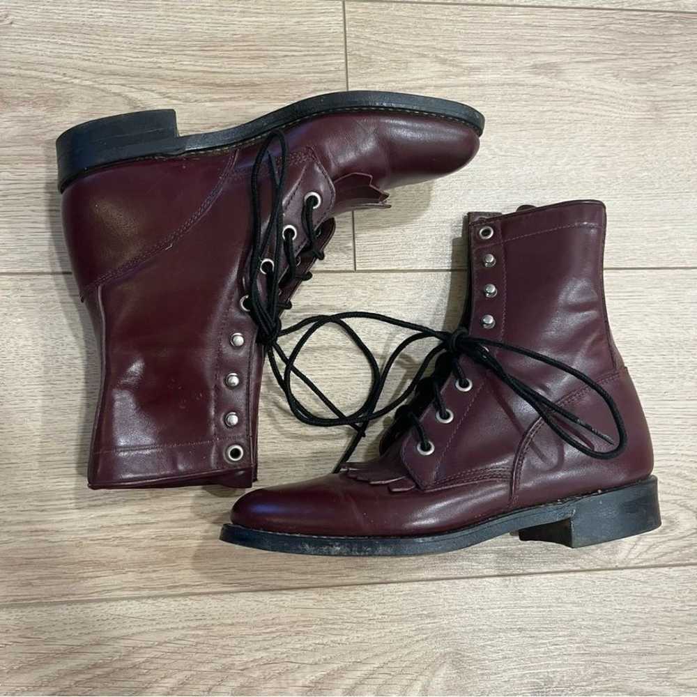 Vintage Justin Dark Cherry Oxblood Red Lace Up Ki… - image 2