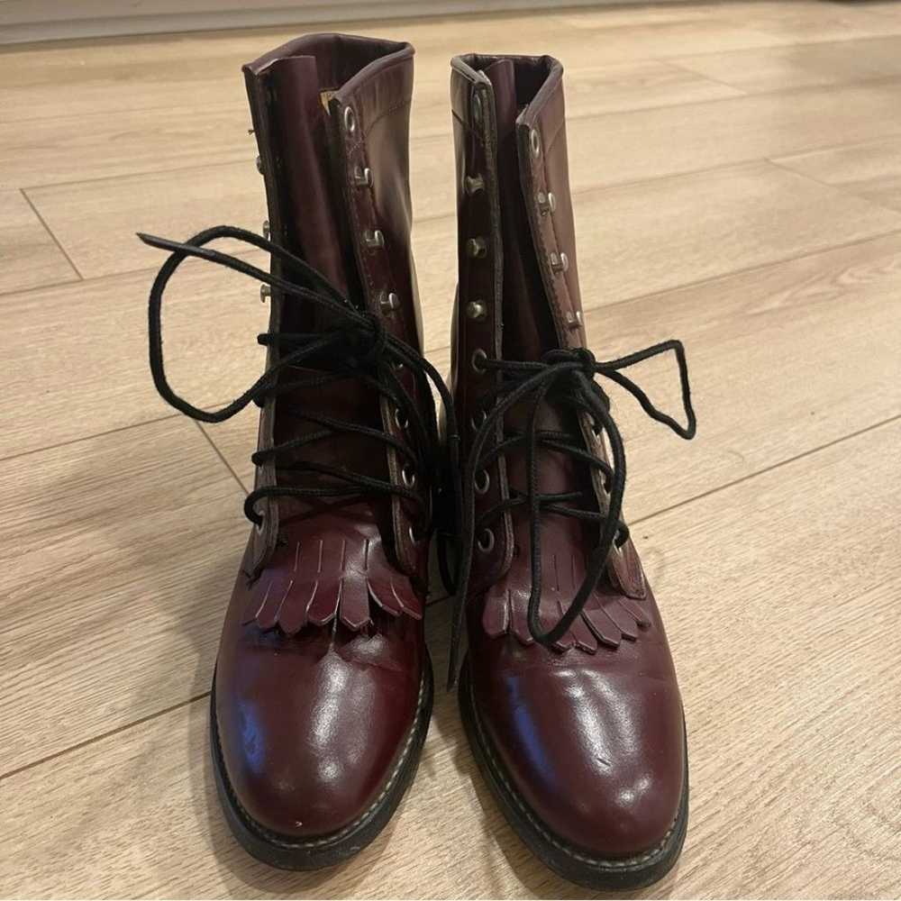 Vintage Justin Dark Cherry Oxblood Red Lace Up Ki… - image 4