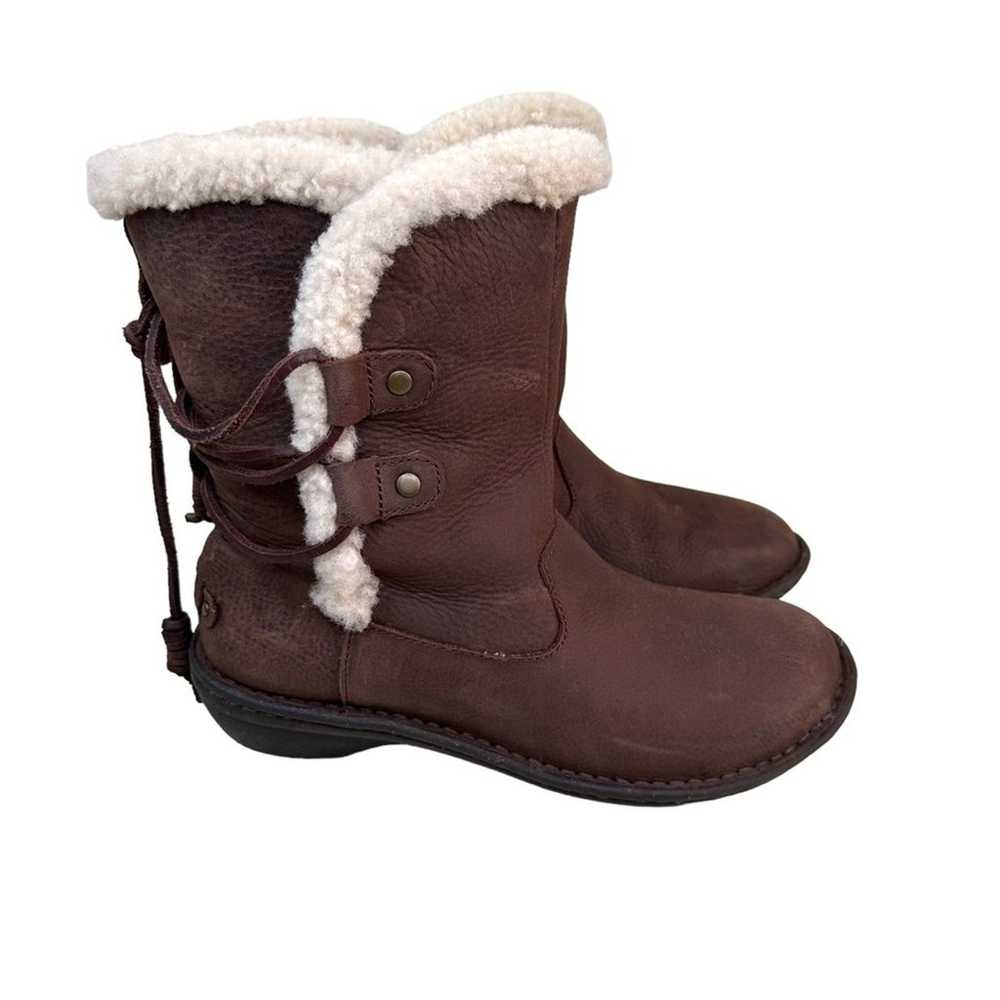 UGG Akadia Stout Brown Leather Sheepskin Winter W… - image 1