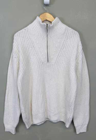 Vintage Zara 1/4 Zip Knit Jumper White Large