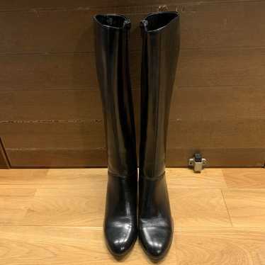 Black Leather Long Boots with 5cm Heel