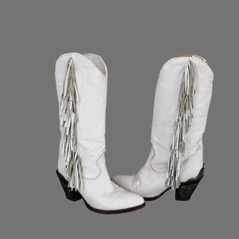 Zodiac Leather Fringed Cowgirl Heeled Boots Women… - image 1