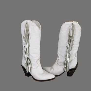 Zodiac Leather Fringed Cowgirl Heeled Boots Women… - image 1