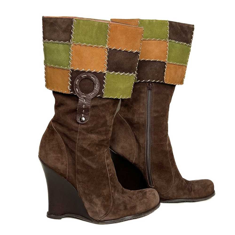 Vince Camuto Patchwork Suede Boots Mid Calf Wedge… - image 1