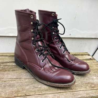 Vintage 80s Justin Boots Dark Cherry Lace Up Roper