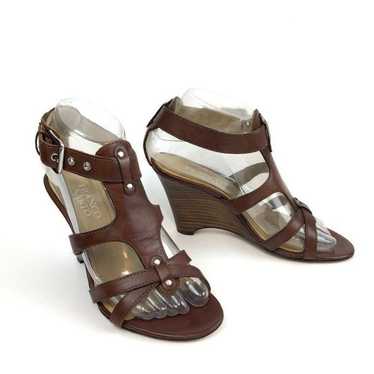 Vintage Franco Sarto Brown Leather Wedge Heel Str… - image 1