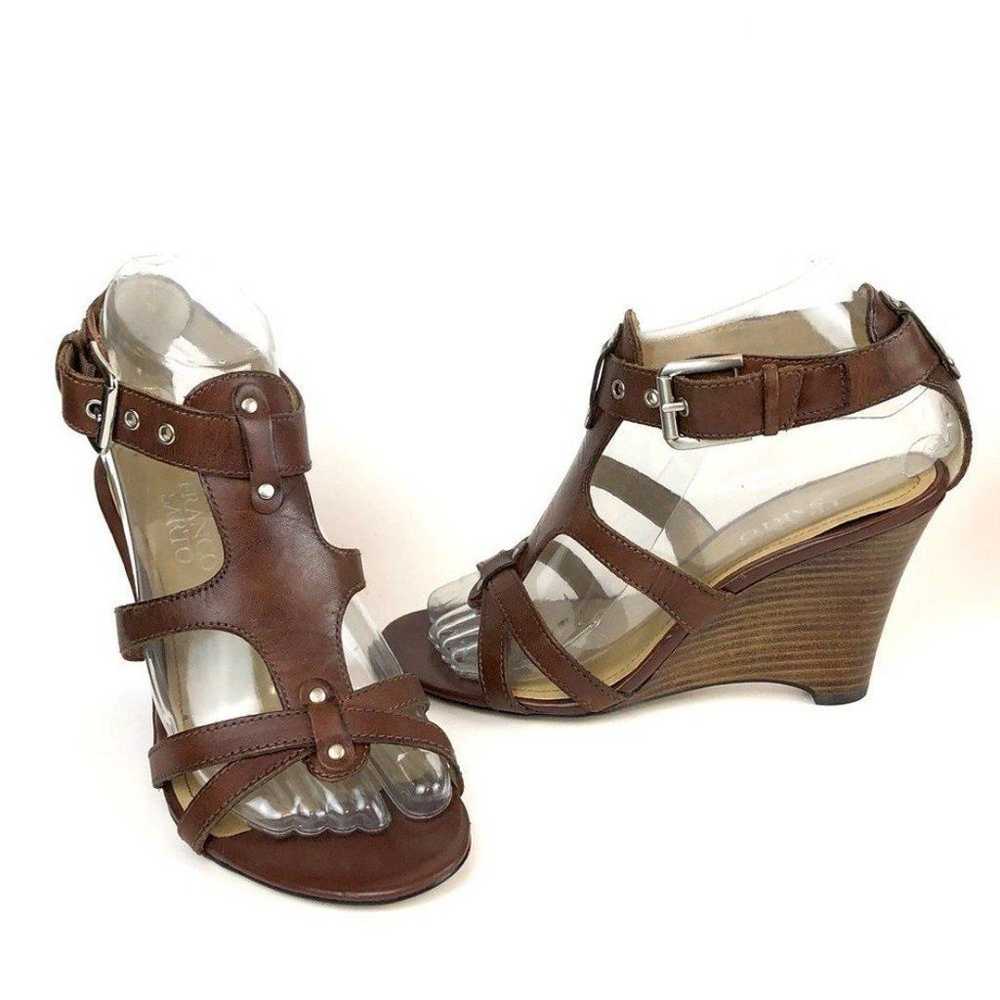 Vintage Franco Sarto Brown Leather Wedge Heel Str… - image 3