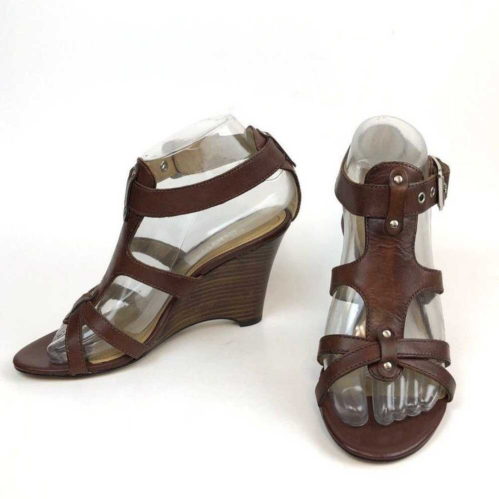 Vintage Franco Sarto Brown Leather Wedge Heel Str… - image 5