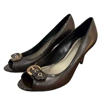 Y2K Vintage Ann Taylor Brown Leather Peeptoe Pump… - image 1