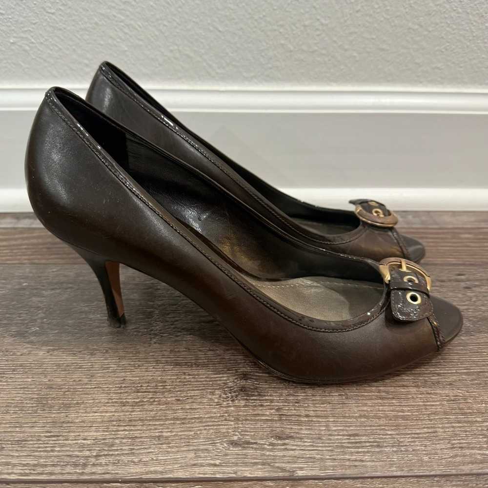 Y2K Vintage Ann Taylor Brown Leather Peeptoe Pump… - image 4