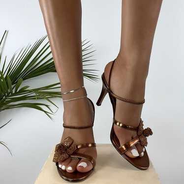 Vintage Y2K Brown Copper Fairycore Open Toe Flora… - image 1