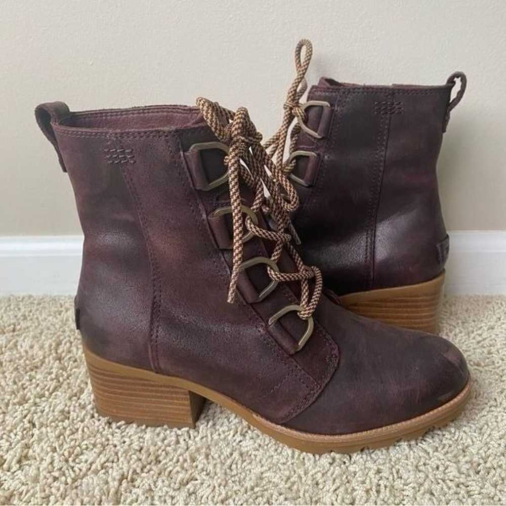 Sorel Cate Lace Up Boots Maroon Brown Leather Wat… - image 1