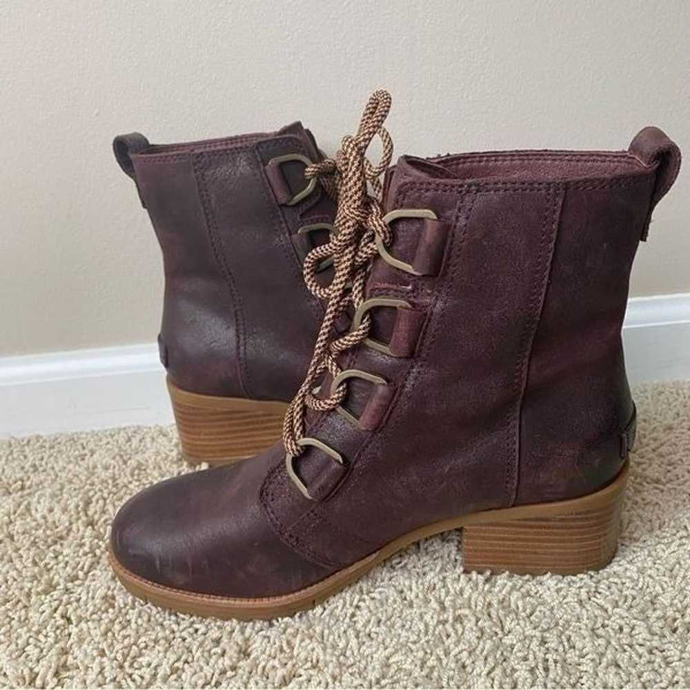 Sorel Cate Lace Up Boots Maroon Brown Leather Wat… - image 3