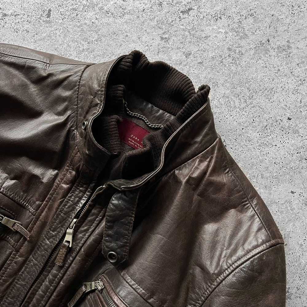 Leather × Leather Jacket × Zara Zara Man Brown Fu… - image 5