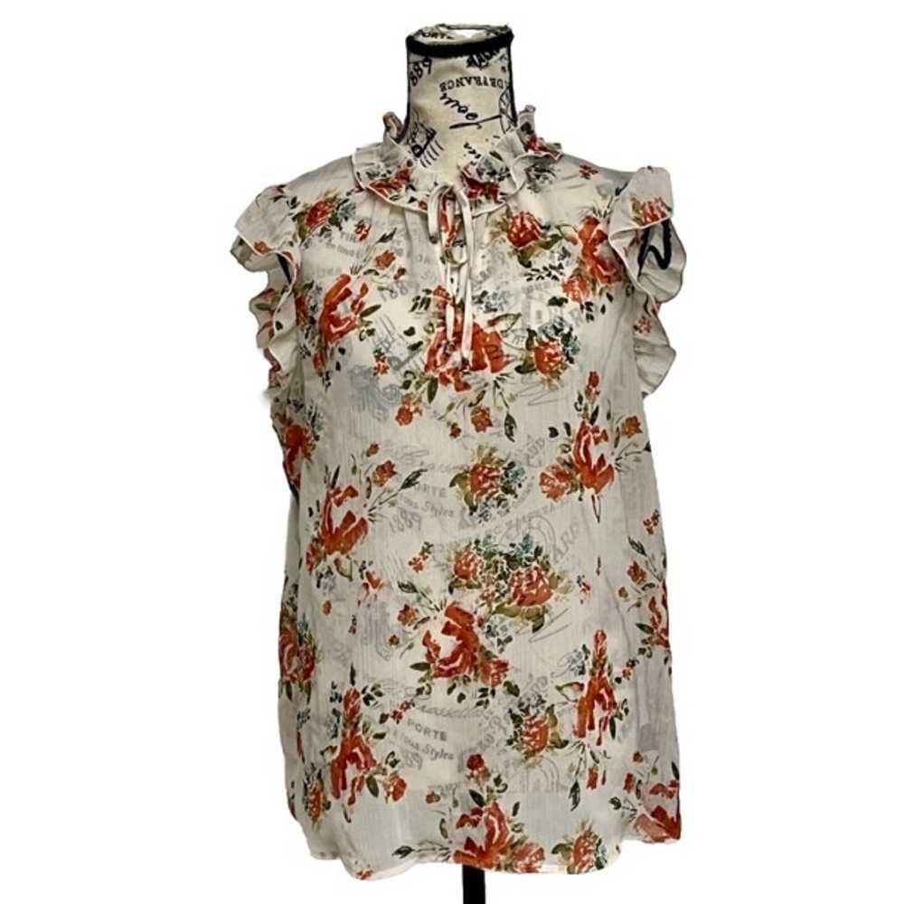 Mossimo Floral Sheer Ruffle Blouse Fairy Core Y2k… - image 1