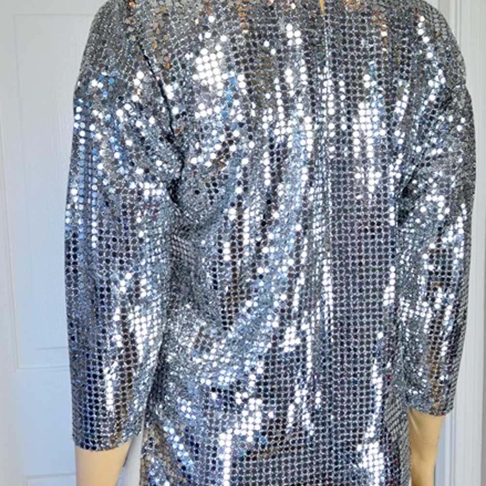 VTG Three Flaggs Silver Sequin Dot Sheer Metallic… - image 4