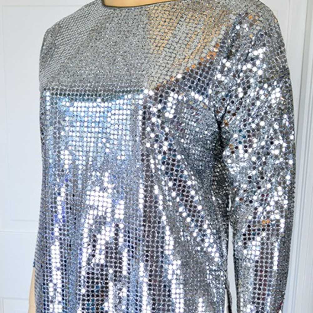 VTG Three Flaggs Silver Sequin Dot Sheer Metallic… - image 5