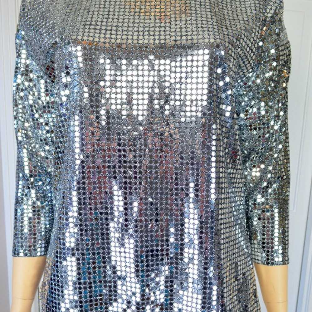 VTG Three Flaggs Silver Sequin Dot Sheer Metallic… - image 6