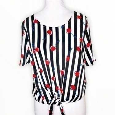 Cynthia Rowley Cherry Pinstripe Tie Front Shirt S… - image 1