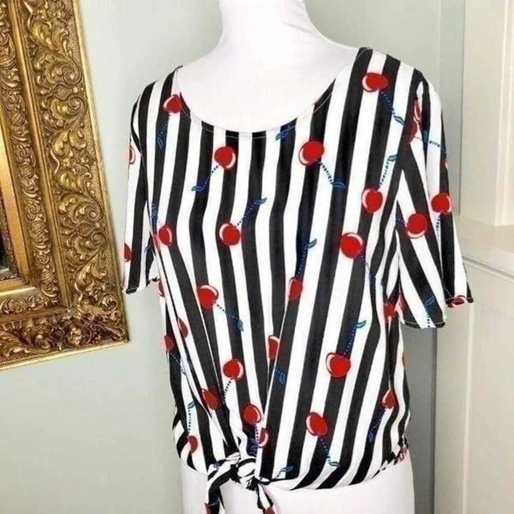 Cynthia Rowley Cherry Pinstripe Tie Front Shirt S… - image 4